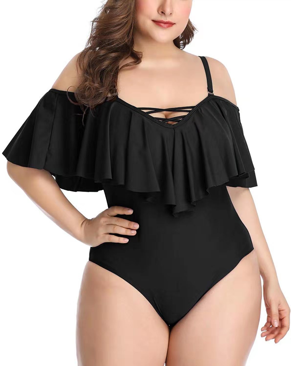 Women Plus Size Ruffle One piece bathing suit