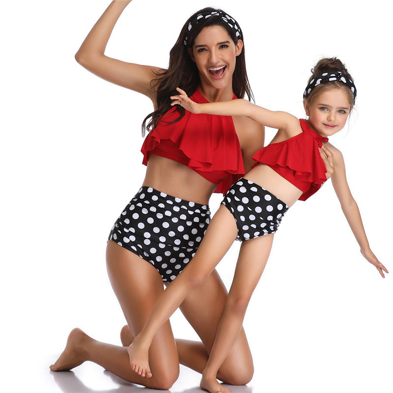 Mother Daughter Swimwear Family Matching Girls Swimsuit Women High-waisted Bikini Set