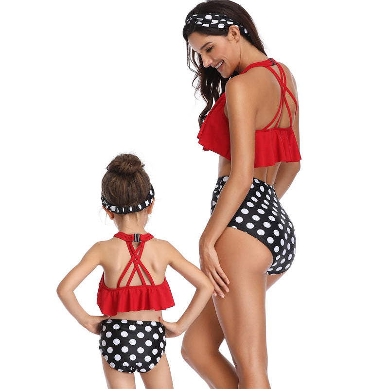 Mother Daughter Swimwear Family Matching Girls Swimsuit Women High-waisted Bikini Set