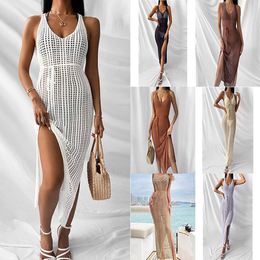 New Beach Casual Solid Color Knitted Beach Cover-up