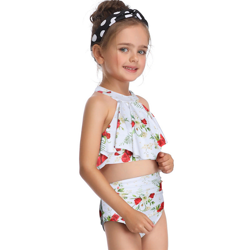 Mother Daughter Swimwear Family Matching Girls Swimsuit Women High-waisted Bikini Set