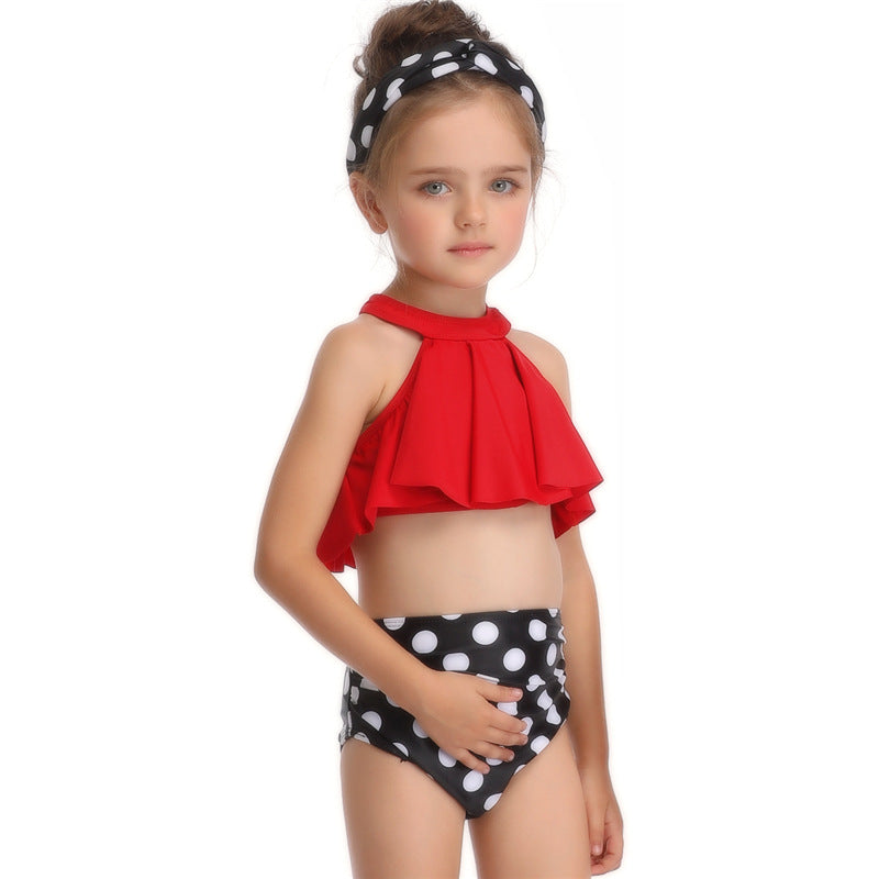 Mother Daughter Swimwear Family Matching Girls Swimsuit Women High-waisted Bikini Set